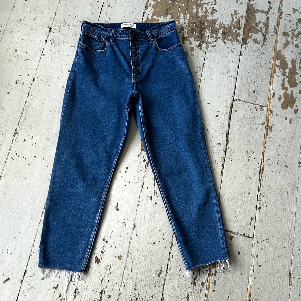 Abercrombie & Fitch The Mom High Rise Curve Love  Straight Dark Blue Jeans